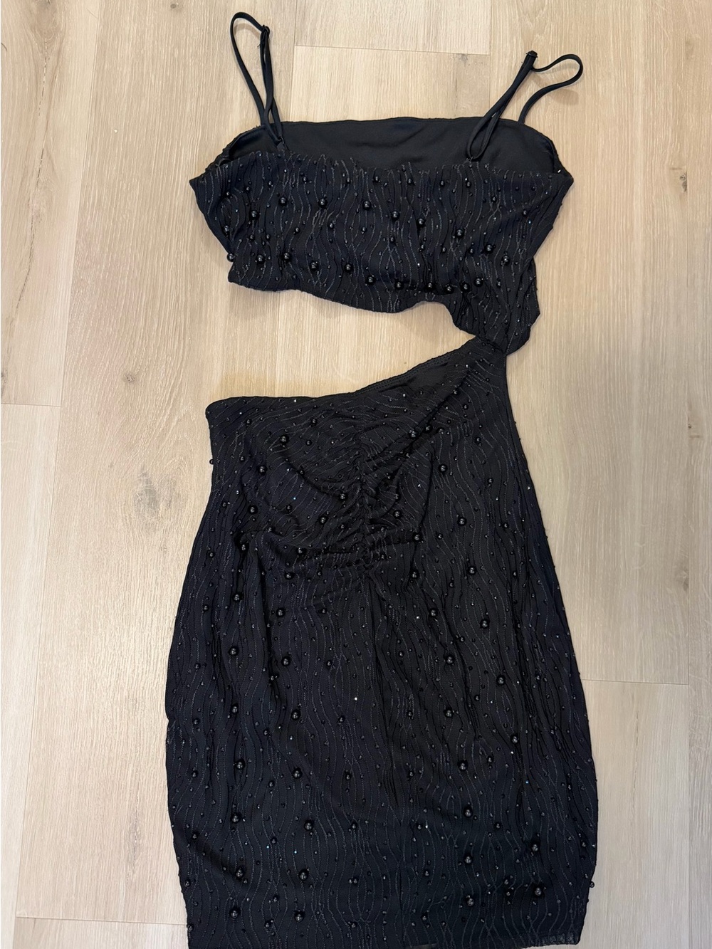 Black Beaded Cut Out Mini Dress - Picture 3 of 3